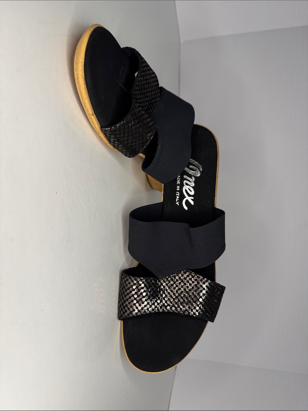 Onex Izabel Black Double Strap Slide Sandals with Textured Front